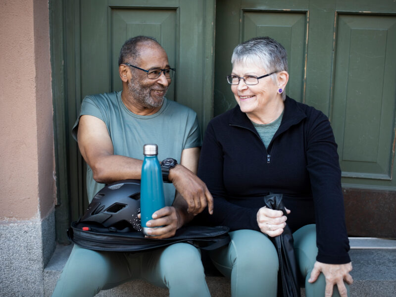 Mature couple resting after workout.